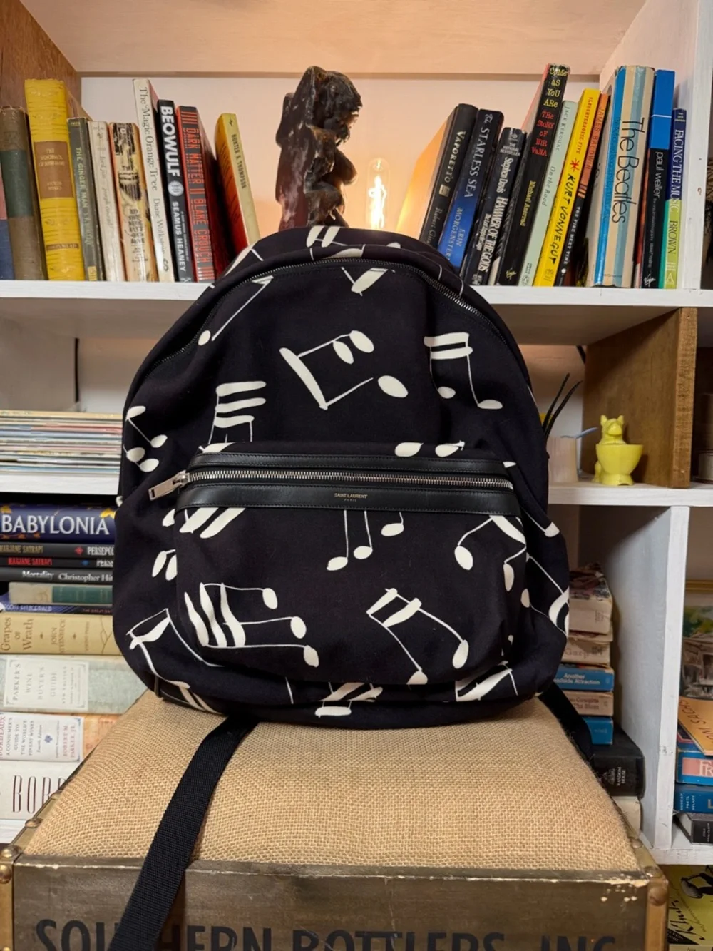 Saint Laurent Black Musical Note Canvas Backpack - Picture 9 of 10